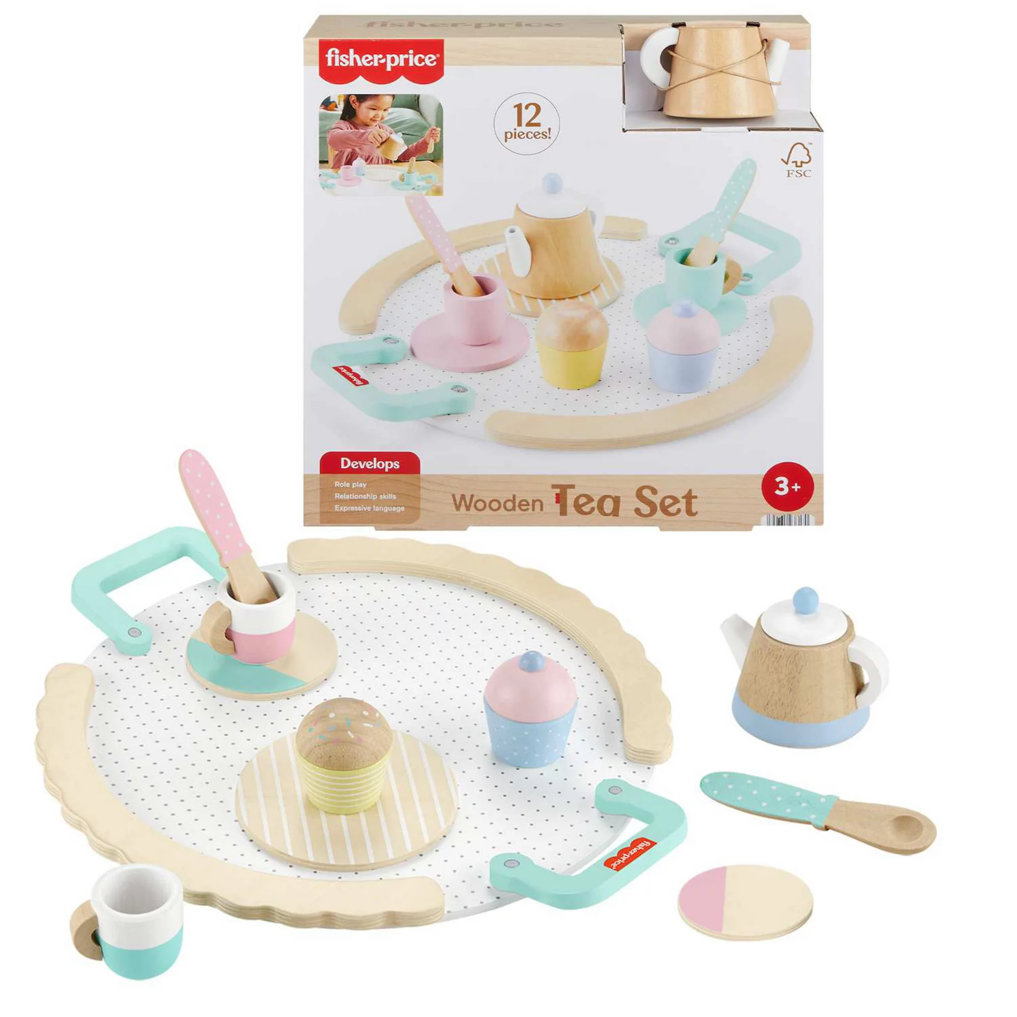 Fisher-Price 12-Piece Wooden Tea Party Set for Preschool Pretend Play | Kohl's