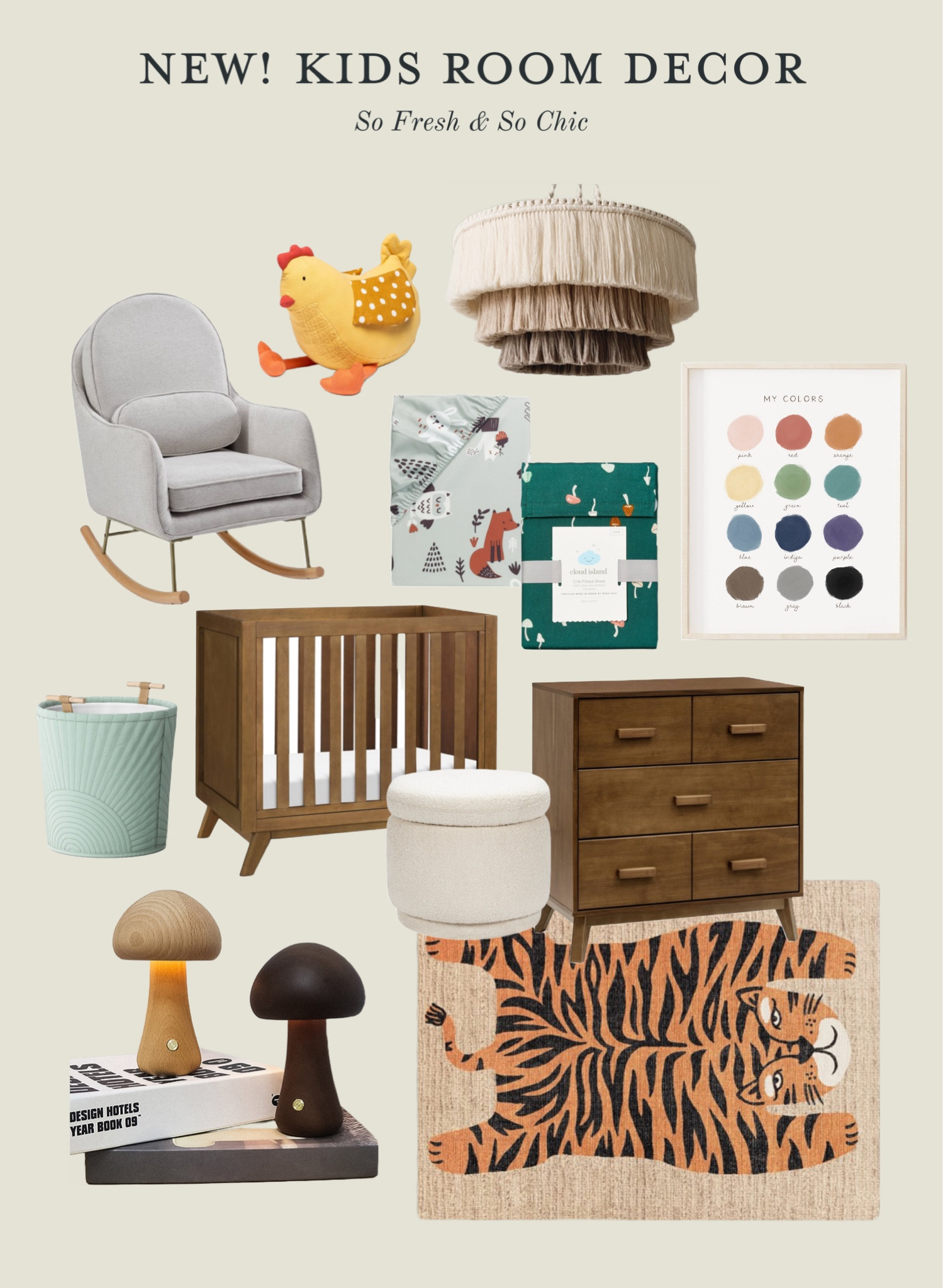 New baby and kids room decor!
-
Affordable kids room decor - nursery decor - stuffed chicken plushie - fringe yarn chandelier - mini crib - mini dresser - small space nursery - printed colors chart art - affordable digital printable art Etsy - target Pillowfort threshold - mushroom lamp - teal quilted toy basket with handles - tiger rug - printed crib sheets - grey rocking chair modern - minimalist nursery decor - modern nursery decor - kids bedroom furniture - kids room lighting - boucle storage ottoman 

#LTKbaby #LTKkids #LTKhome