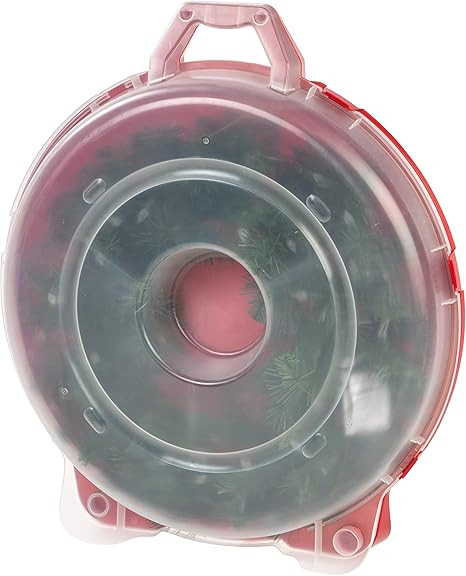 IRIS USA 24" Wreath Storage Container Box, Clear/Red | Amazon (US)