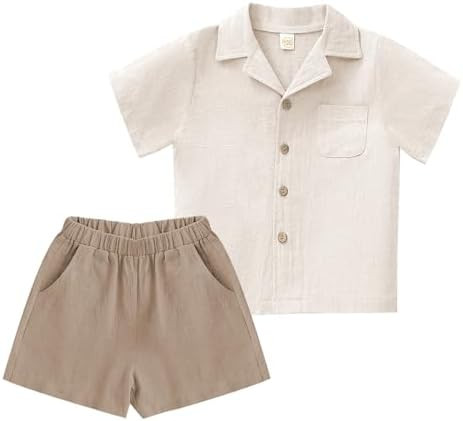 XMWEALTHY Toddler Baby Boy Summer Clothes Color Block Short Sleeve Button-down Shirt Tops + Cotto... | Amazon (US)