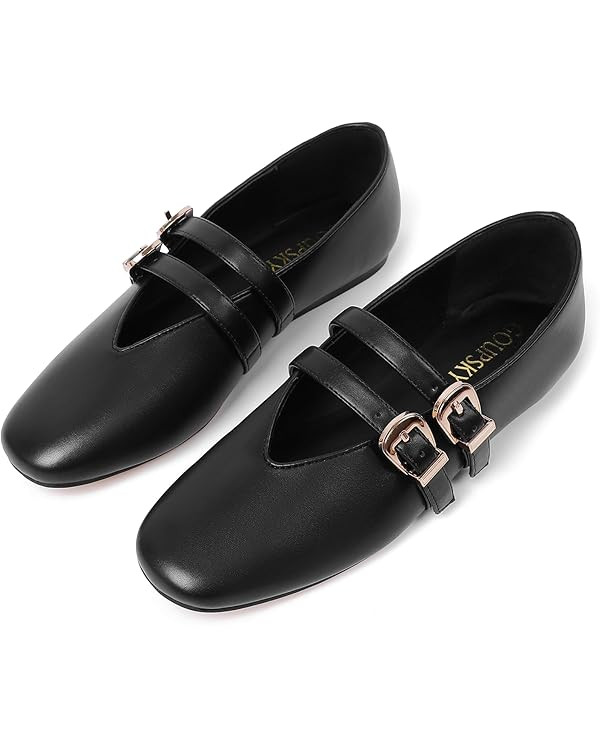 Ballet Flats Shoes for Women Slip On Mary Jane Mesh Flats Adjustable Strap Rounded Toe Dressy Bal... | Amazon (US)