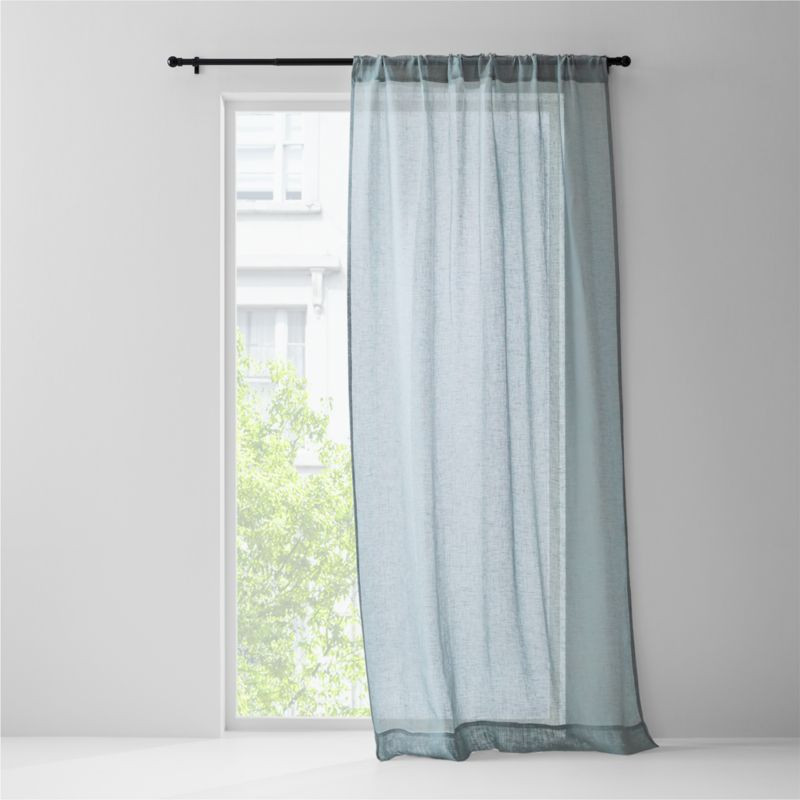 Mist Blue Sheer Linen Window Curtain Panel 52"x108" + Reviews | Crate & Barrel | Crate & Barrel