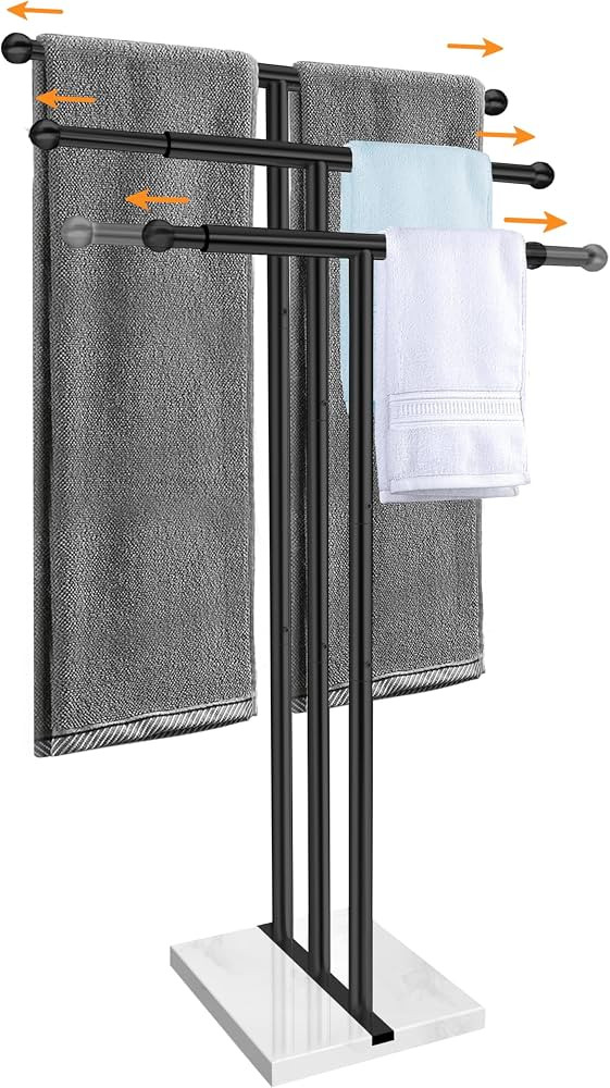 Kayfia 40" Standing Towel Rack with Weighted Marble Base, Width Adjustable & Taller Bathroom Towe... | Amazon (US)