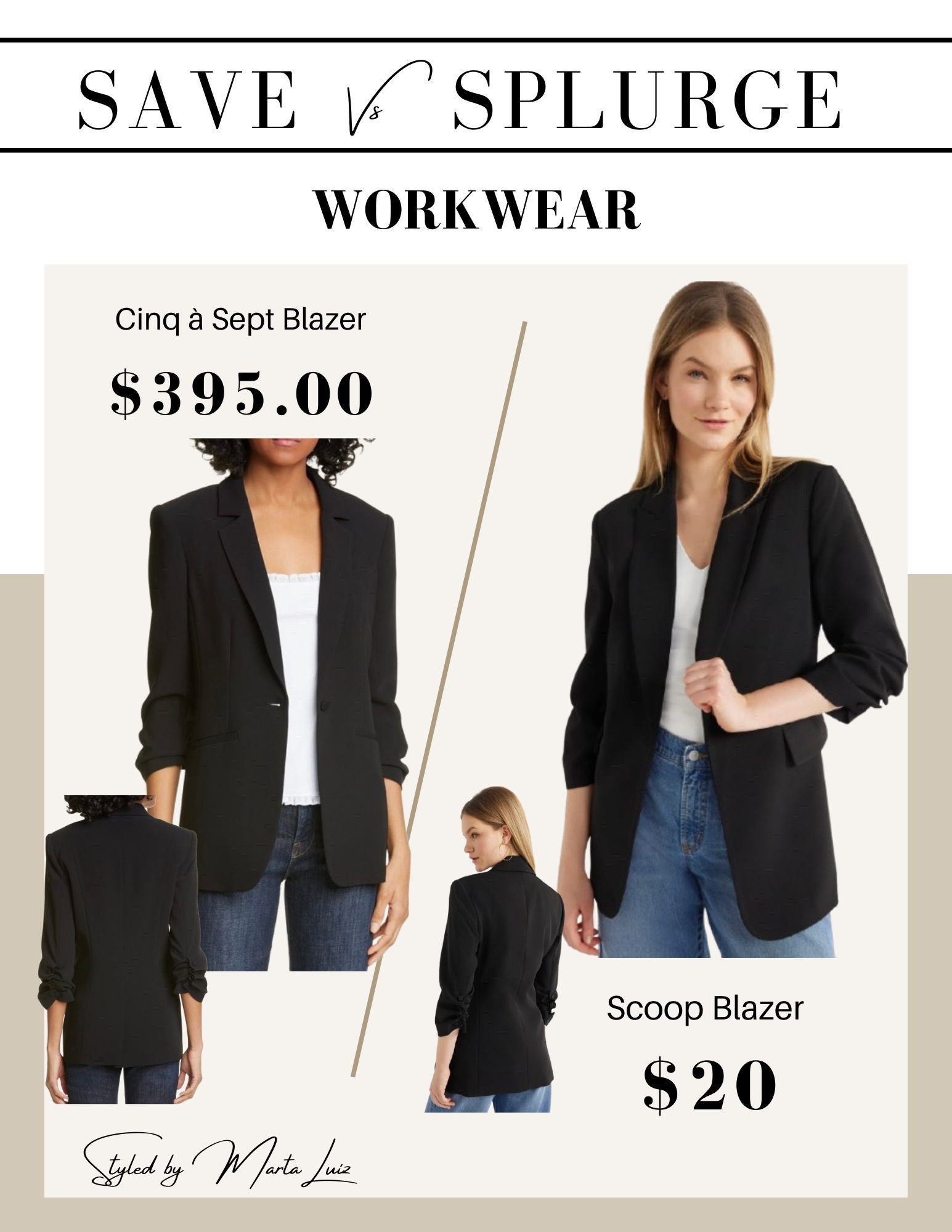 Save vs splurge | workwear 
Cinq à Sept blazer 
Scoop Walmart affordable blazer 

#LTKWorkwear #LTKFindsUnder50 #LTKStyleTip