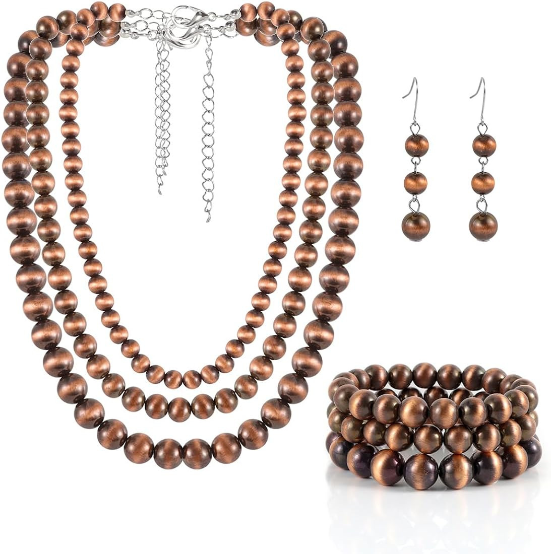 KOSMOS-LI Western Style Multi Layer Necklaces Bracelet Earrings Faux Navajo Cowgirl Beaded Women ... | Amazon (US)