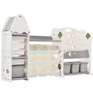 Gray Multi-functional Kids Toy Storage Organizer with with 17 Bins and 5 Bookshelves | The Home Depot