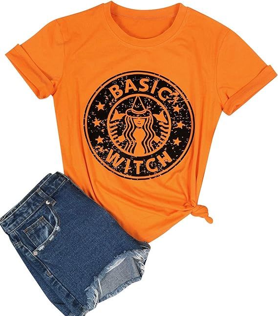OUNAR Hocus Pocus Shirt Women Basic Witch T-Shirt Halloween Costume Plus Size Tee Top | Amazon (US)