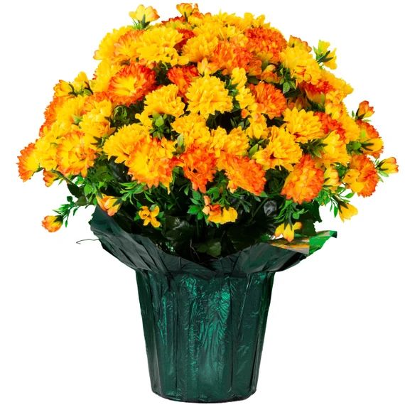 Artificial Fall Mums in Green Flower Pot orange and Yellow | Etsy | Etsy (US)