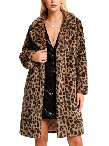 YIGAMA Womens Long Faux Fur Coats Lapel Faux fur Jacket Fluffy Coats Leopard Print Fuzzy Winter Jacket | Amazon (US)