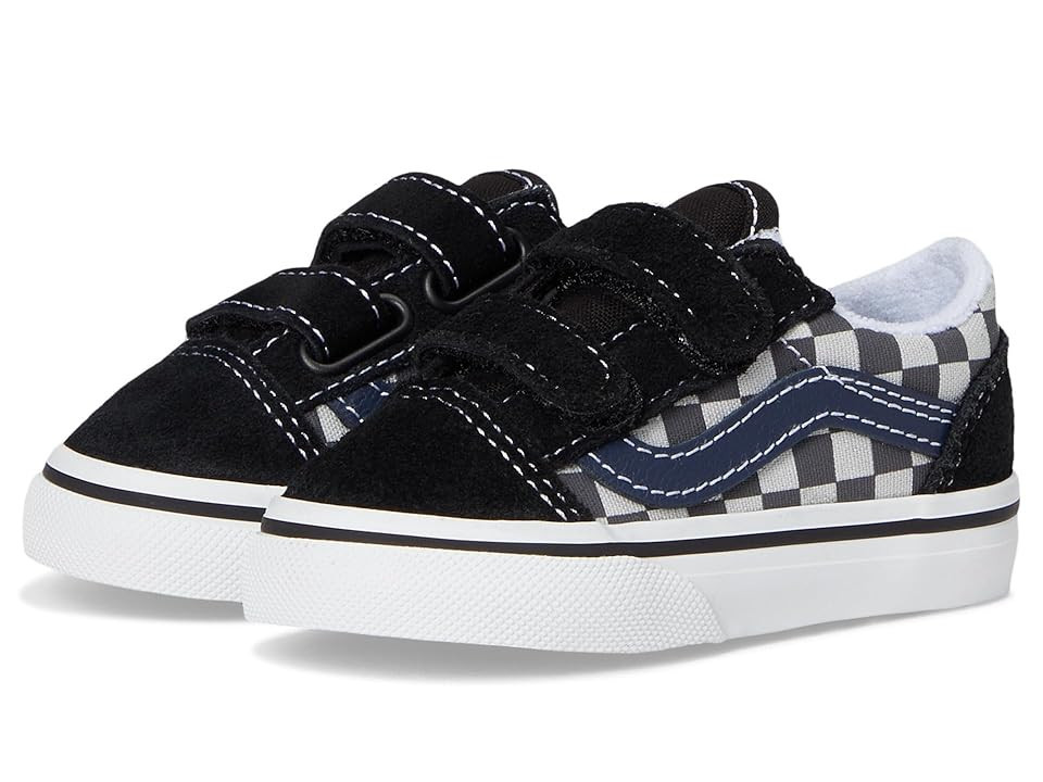 Vans Kids Toddler Old Skooltm V (Infant/Toddler) Kid's Shoes Tonal Check Blue : 9.5 Toddler M, Canvas/Suede | Zappos