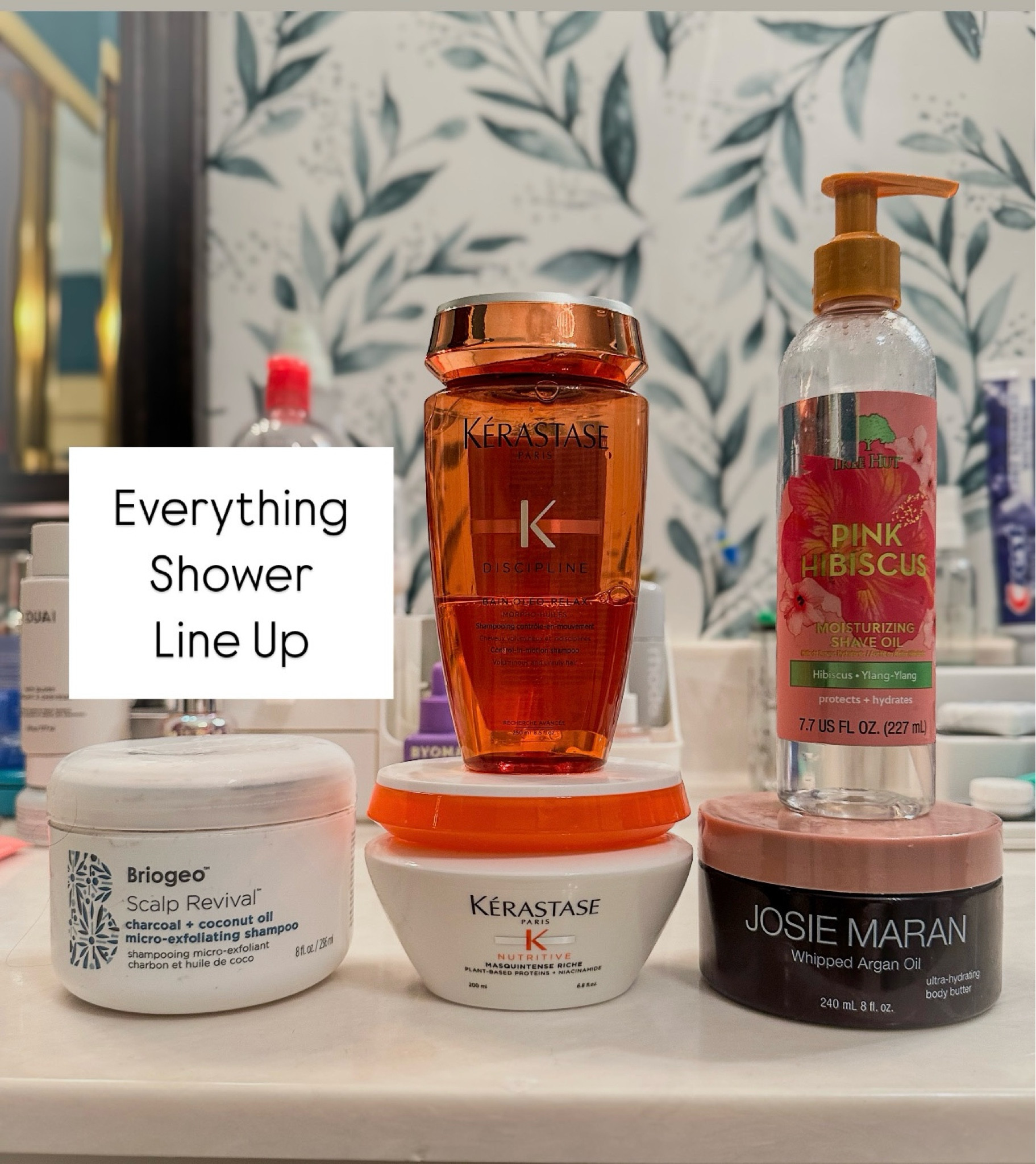 Current everything shower line up - shampoo, charcoal scalp scrub, hair mask, shaving oil and whipped body butter for after 

#LTKBeauty