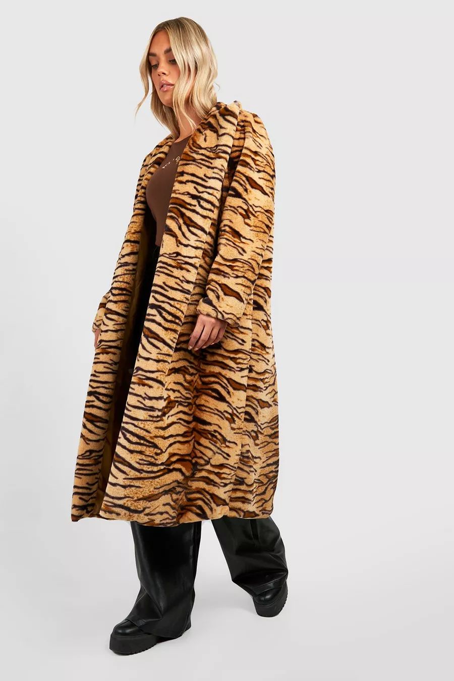 Plus Premium Longline Animal Faux Fur Coat | Boohoo.com (US & CA)