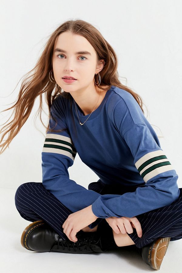 UO Tipped Striped Long Sleeve Tee | Urban Outfitters US
