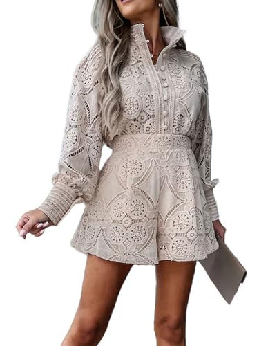 Ru Sweet Womens Lace Eyelet 2 Piece Outfit Crochet Button Down Shirt Top Shorts Set | Amazon (US)