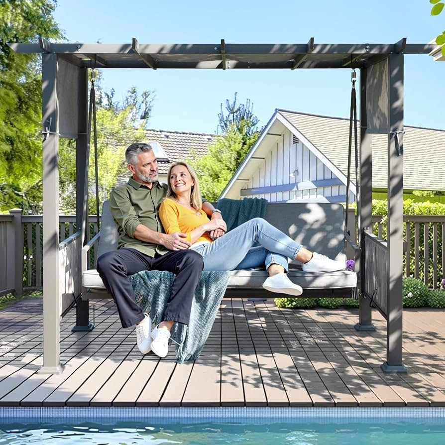 Pamapic 3-Seat Porch Swing with Stand, 990 LBS 2 in 1 Convertible Bed Patio Swings with Canopy Ad... | Amazon (US)