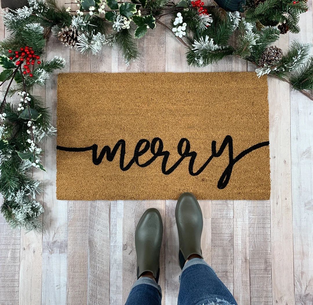 Christmas Doormat Merry Welcome Mat Winter Doormat Front - Etsy | Etsy (US)