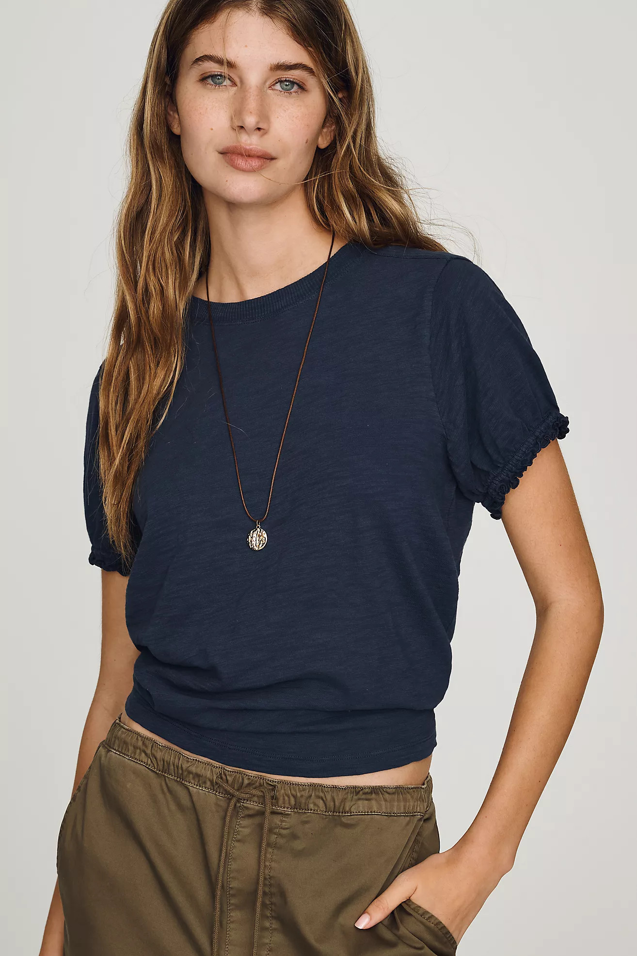Pilcro Bennie Cotton Slim Puff Sleeve Tee | Anthropologie (US)