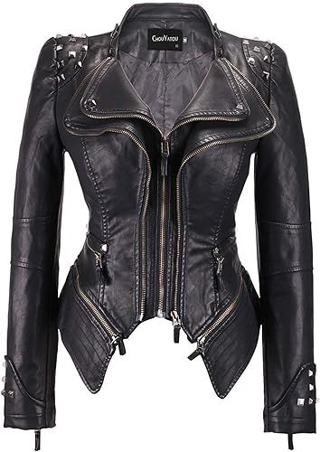 chouyatou Women's Fashion Studded Perfectly Shaping Faux Leather Biker Jacket | Amazon (US)