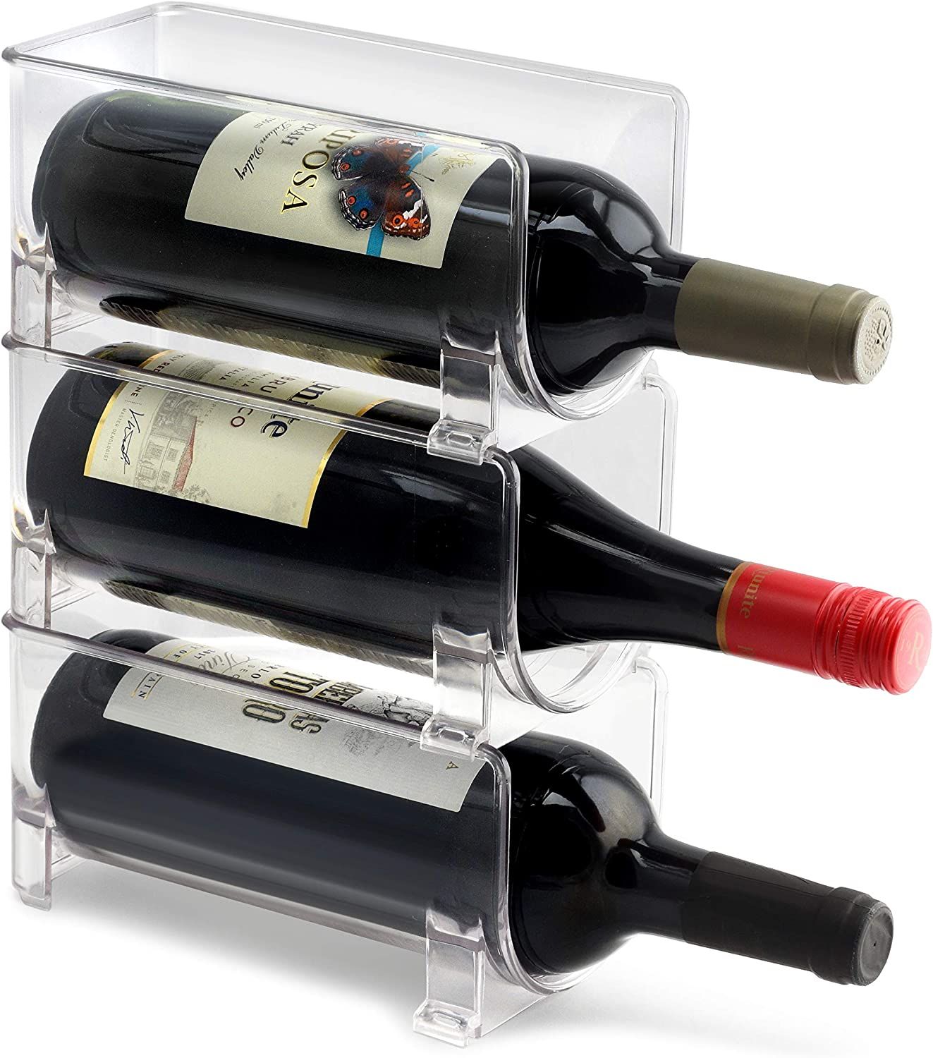 Modular Plastic Wine Rack (3-Pack) by ELTOW - Stackable Display and Fridge Storage System - Clear... | Amazon (US)