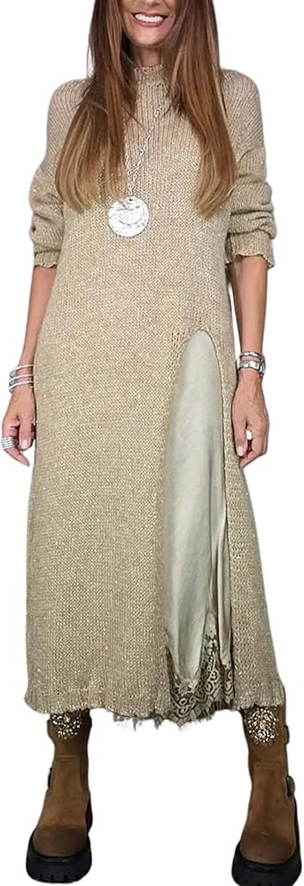 chouyatou Women 2025 Fall Twofer Sweater Dress with Lace Trim Slip Dress 2 Piece Sweater Sets Win... | Amazon (US)