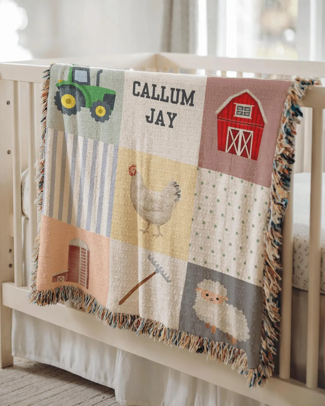 Custom Baby Blanket Farm Nursery Decor Gift Ideas New Mom Gift Personalized Blanket With Name Bar... | Etsy (US)
