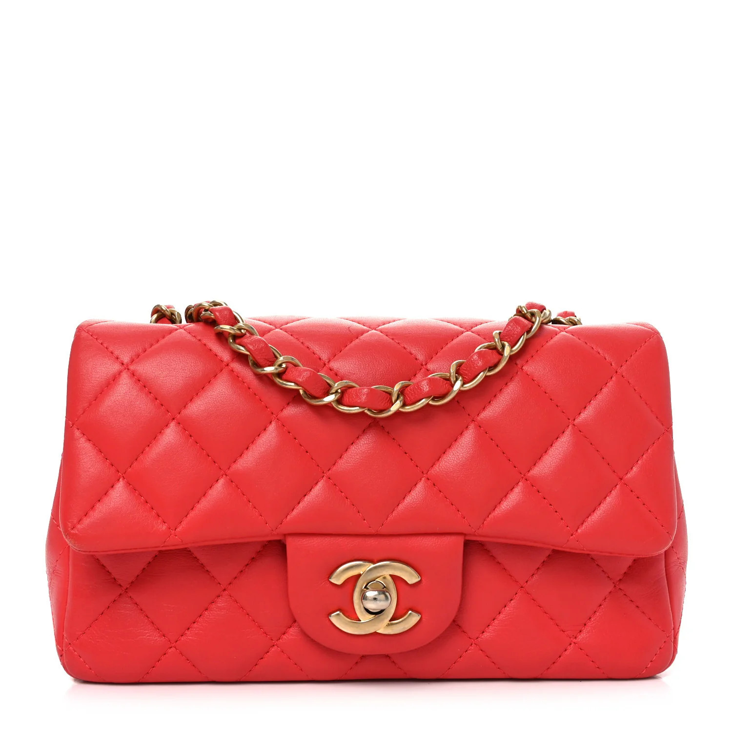 Lambskin Quilted Mini Rectangular Flap Red | FASHIONPHILE (US)