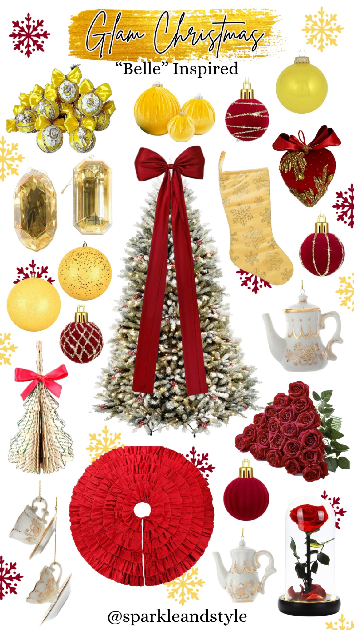 Glam Christmas: Belle Inspired 💛🌹❤️

Christmas decor, Christmas tree, Christmas ornaments, Christmas ribbon, Christmas tree skirt, christmas stocking, Christmas wreath, Christmas tree topper, Christmas stocking holder, Disney Christmas, red and yellow Christmas decor, red and yellow Christmas ornaments, velvet red and velvet yellow Christmas ornaments, red and yellow Christmas tree ornaments, red ruffle Christmas tree skirt, big red bow Christmas tree topper, yellow gem Christmas ornaments, book pages Christmas tree ornament, red roses Christmas picks, teapot and tea cup ornaments, velvet red heart ornaments, yellow stocking, embellished red ornaments, embellished yellow ornaments, glitter ornaments, frosted snowy green Christmas tree, home interior, home decor, home accessories, home decoration, glam Christmas decor, girly girl Christmas, Luxe Christmas, elegant Christmas, classy Christmas, Christmas tree decorations, Christmas decorations