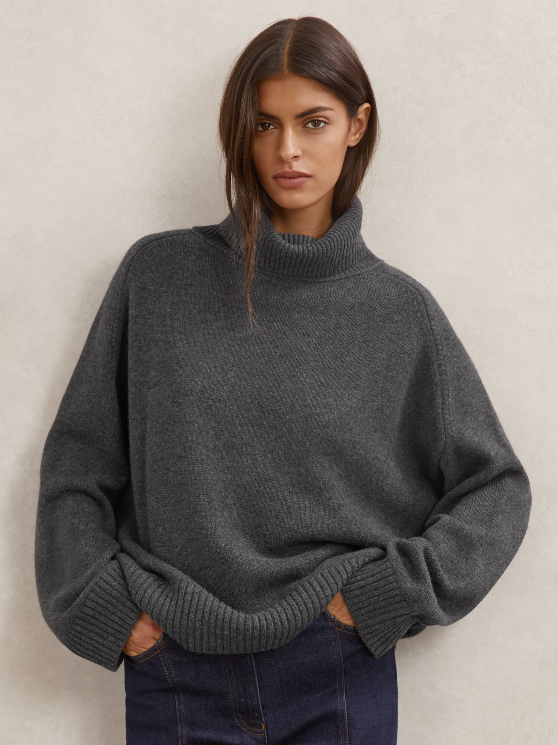 Reiss Wool-Cashmere Roll-Neck Jumper in Charcoal Grey - REISS | Reiss UK