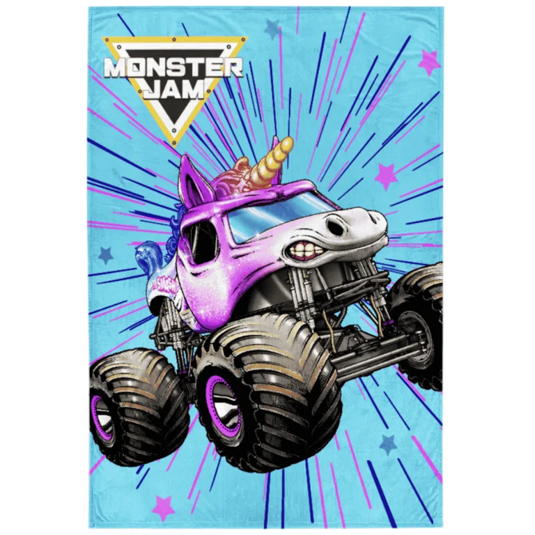 Monster Jam Sparkle Smash 62" x 90" Silk Touch Blanket, Polyester, Pink & Blue, Feld Entertainmen... | Walmart (US)
