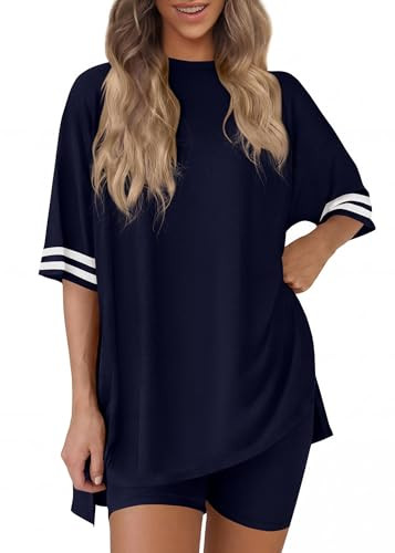 Amazon.com: KIRUNDO 2 Piece Sets for Women Summer Lounge Set Airport Travel Outfit 2026 Oversized... | Amazon (US)