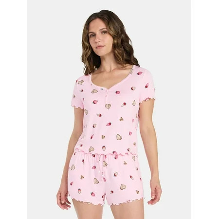 Valentine's Day Women's Knit Henley Top and Shorts Pajama Set from Way to Celebrate, 2-Piece, Sizes XS-3X | Walmart (US)