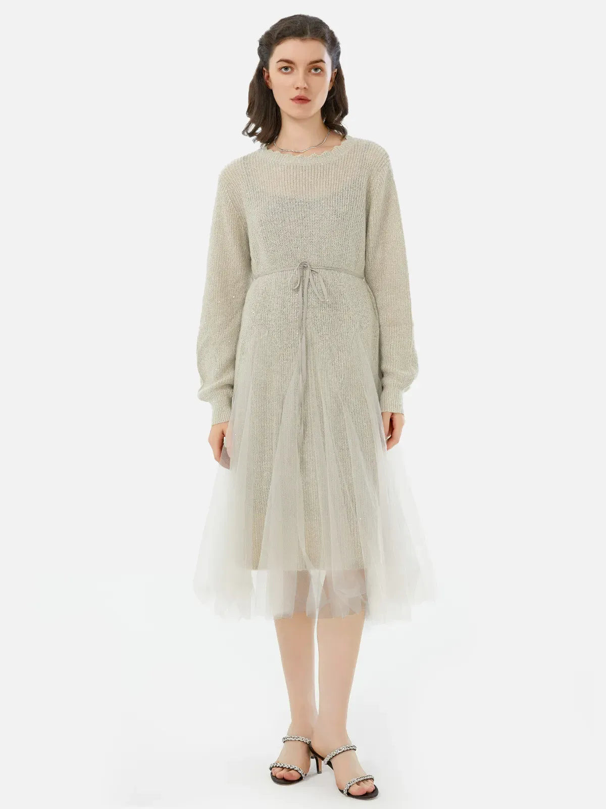 A-line Mesh Knit Two-Piece Dress | SDEER