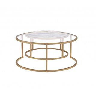 36 in. Gold and White Round Glass Coffee Table with Shelves | The Home Depot