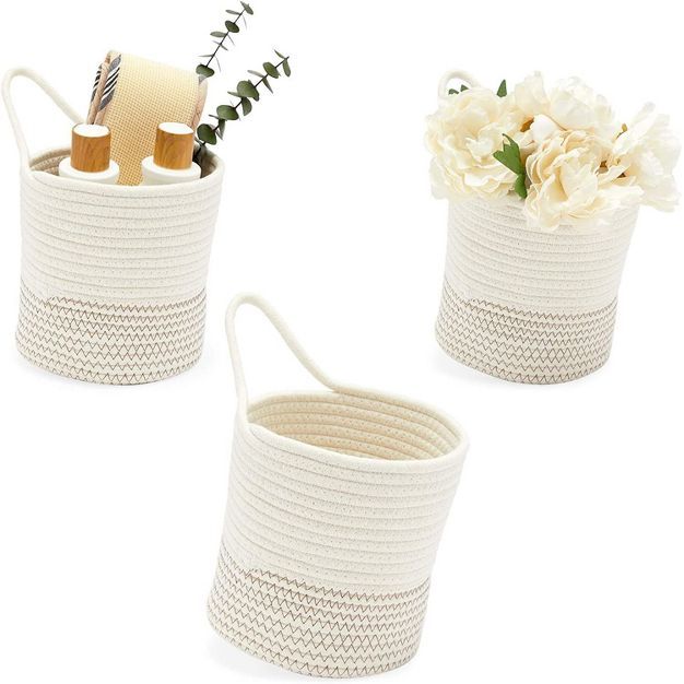 Farmlyn Creek 3-Pack White Cotton Woven Baskets for Storage, Round Hanging Organizers (7 x 7.5 in... | Target