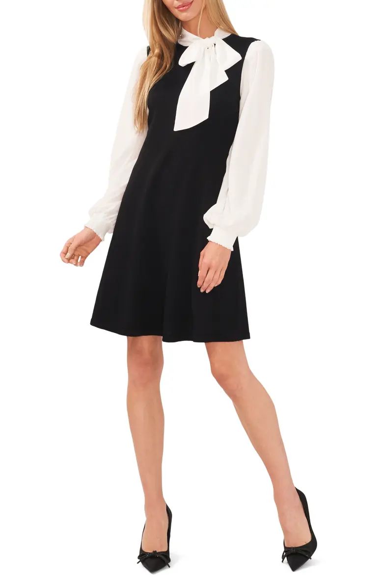 CeCe Tie Neck Long Sleeve Cotton Sweater Dress | Nordstrom | Nordstrom