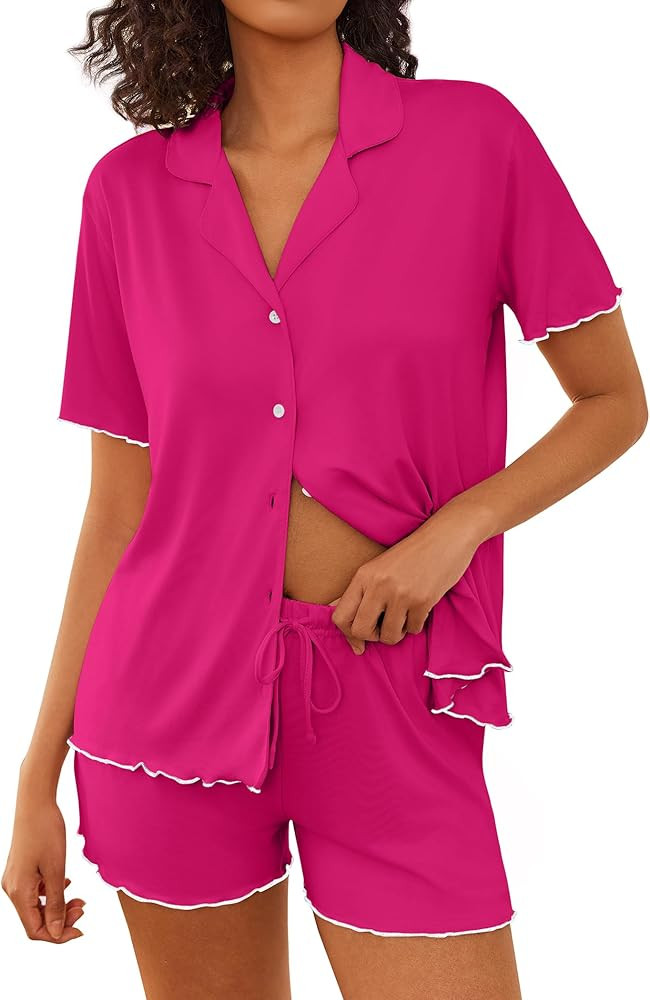 Ekouaer Womens Pajama Sets Button Down Bride Pjs Set 2 Piece Soft Sleepwear Short Sleeve Lounge S... | Amazon (US)