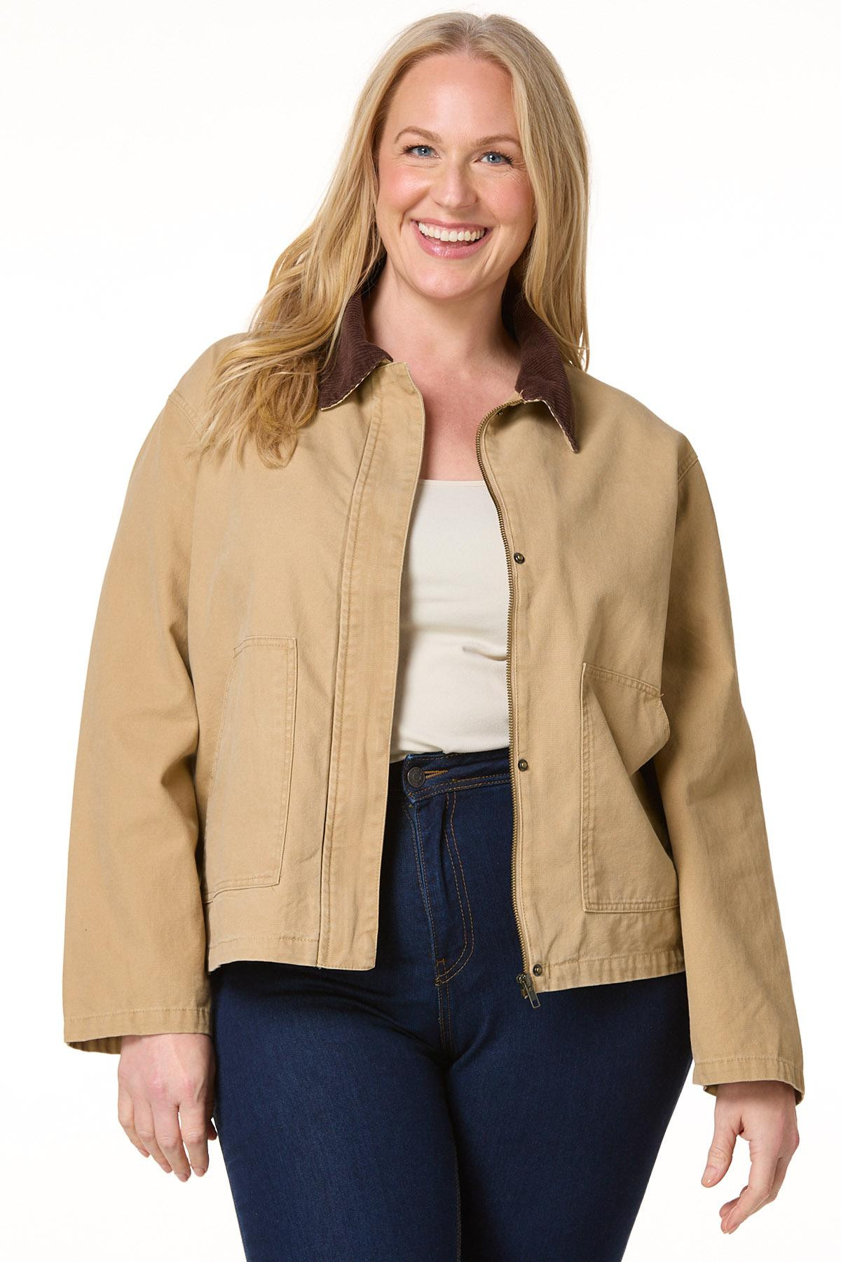 Plus Size Corduroy Collar Jacket | Cato Fashions