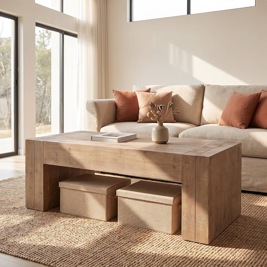 SSLine 49" Solid Wood Coffee Table for Living Room,Distressed Brown | Amazon (US)