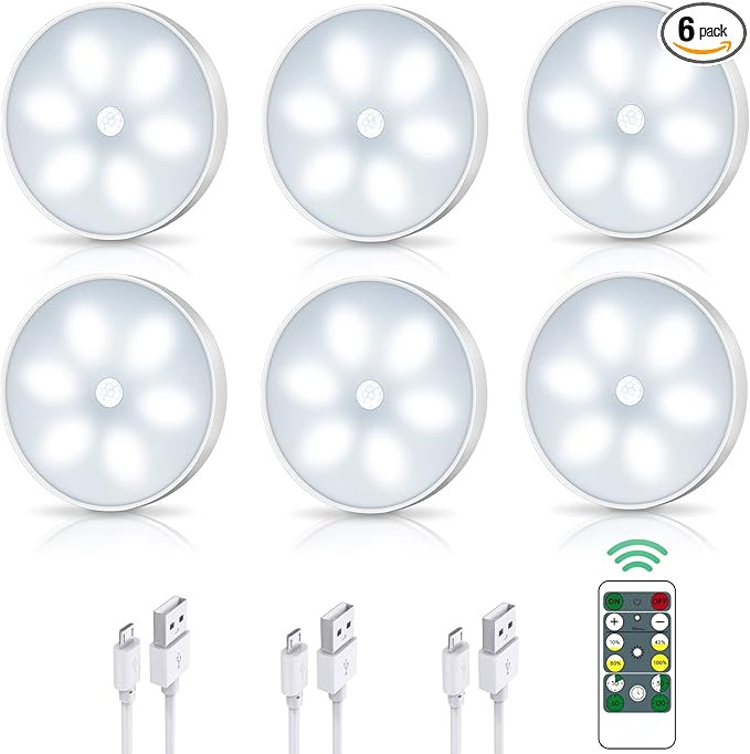 LED Closet Lights Motion Sensor Puck Light, USB Rechargeable Battery Powered Puck Lights with Rem... | Amazon (US)