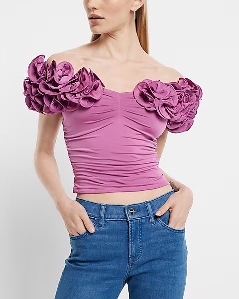 Body Contour Compression Off The Shoulder Rosette Top | Express