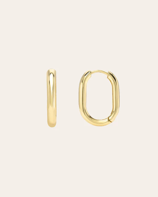 14k Gold Thick Oval Hoop Earrings | Zoe Lev Jewelry