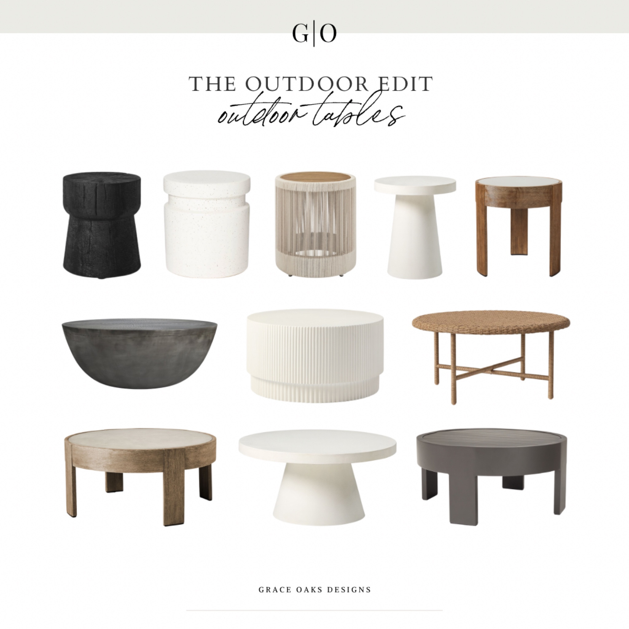 the outdoor edit: outdoor coffee and side tables. neutral modern outdoor tables

black side table. side table. end table. accent table. coffee table. round table. wood table. outdoor tables. outdoor side table. outdoor coffee table. outdoor accent table. rattan table. woven table. White coffee table. Concrete table  

#LTKSeasonal #LTKhome #LTKunder100