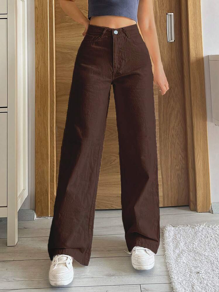 Cottnline Solid Color Straight-Leg Denim Pants | SHEIN