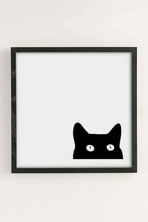 Shannon Lee Black Cat Art Print,BLACK WOOD FRAME,12X12 | Urban Outfitters US