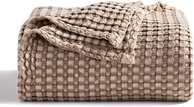 Bedsure Waffle Cotton Blanket King Size - Khaki Viscose from Bamboo Waffle Weave Blanket, Soft Li... | Amazon (US)