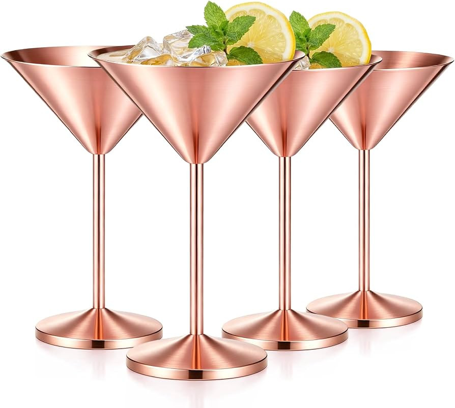 Unittype 4 Pcs Rose Gold Martini Glasses 8oz Stainless Steel Cocktail Glass | Amazon (US)