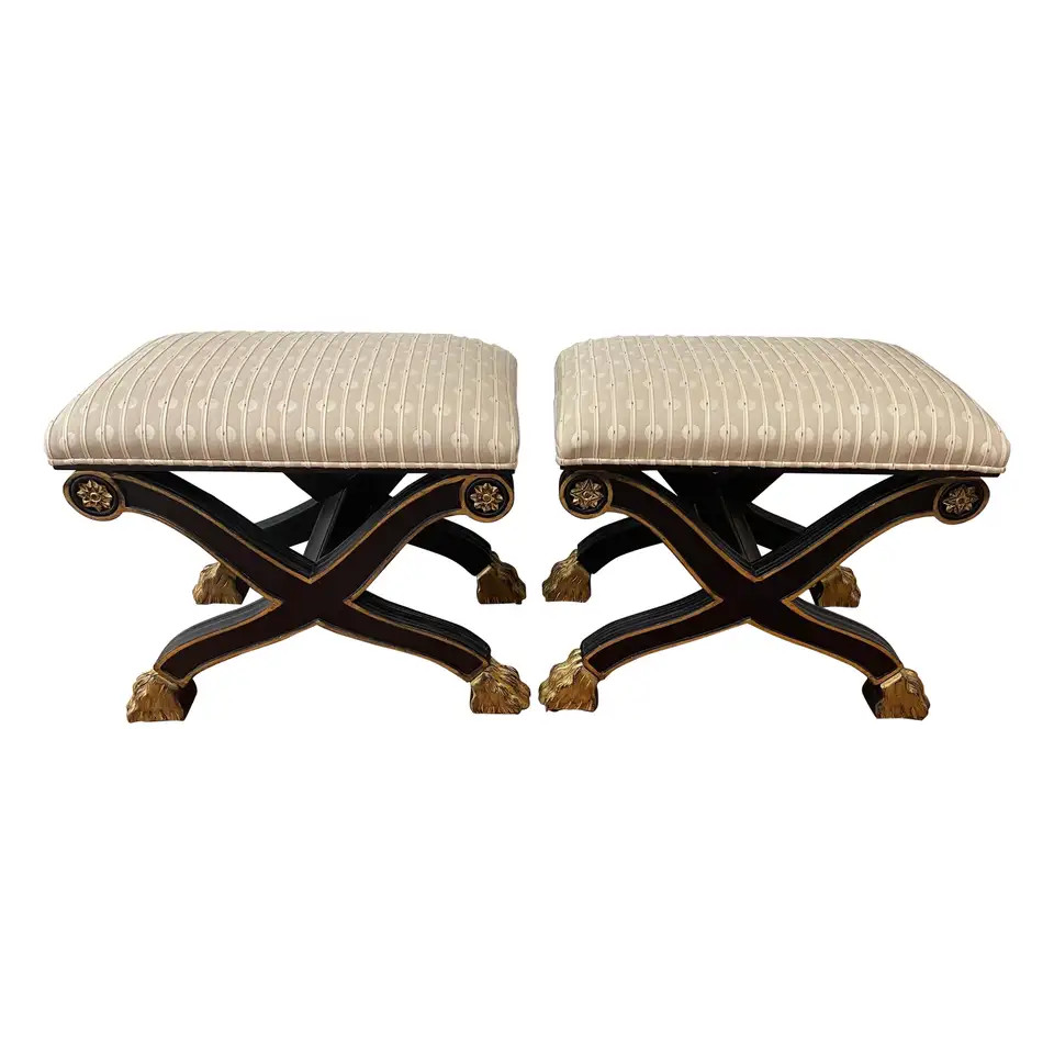 Pair of Regency Century upholstered Benches | 1stDibs