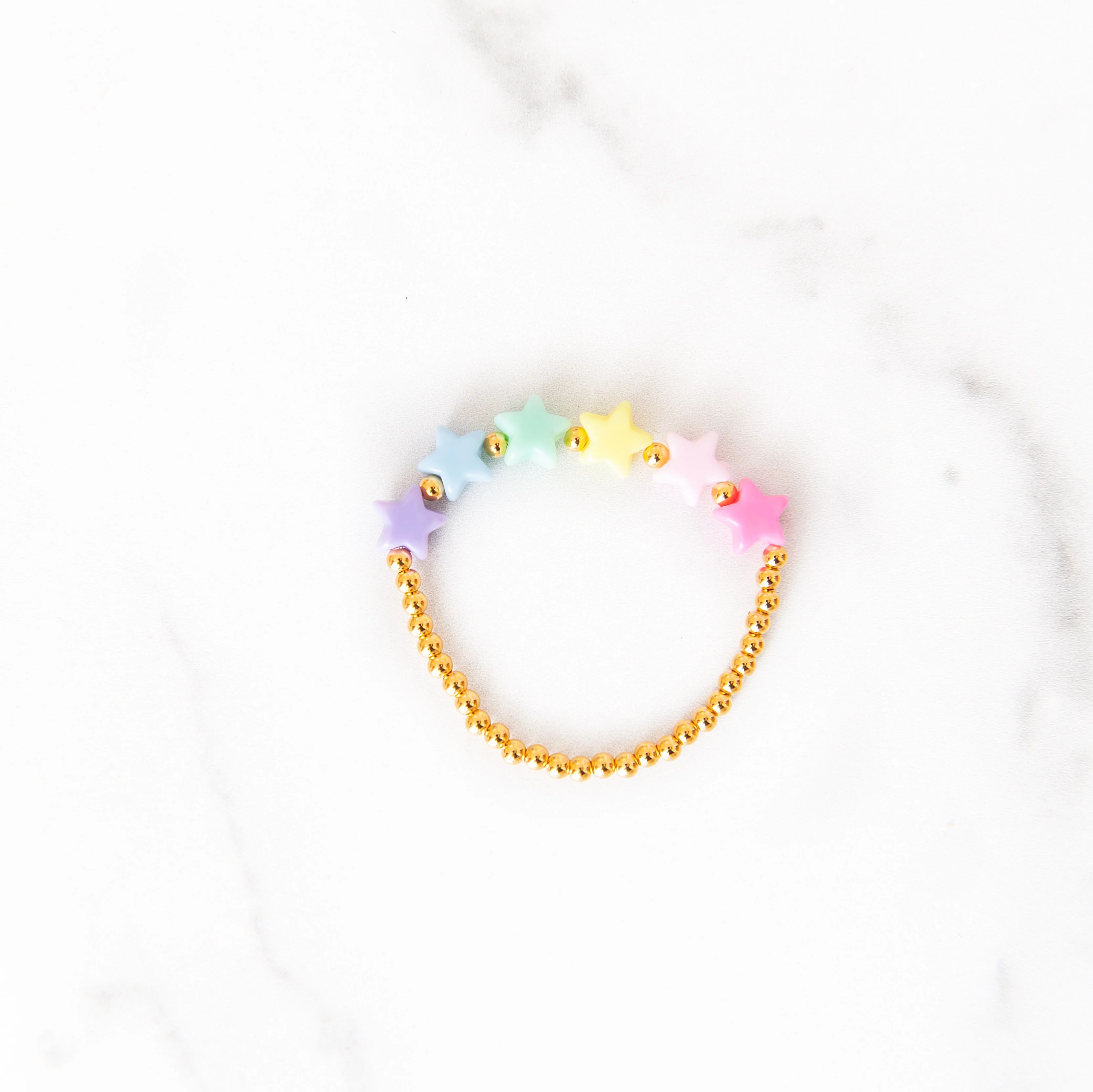 Pastel Rainbow Star Gold Beaded Bracelet | Golden Thread