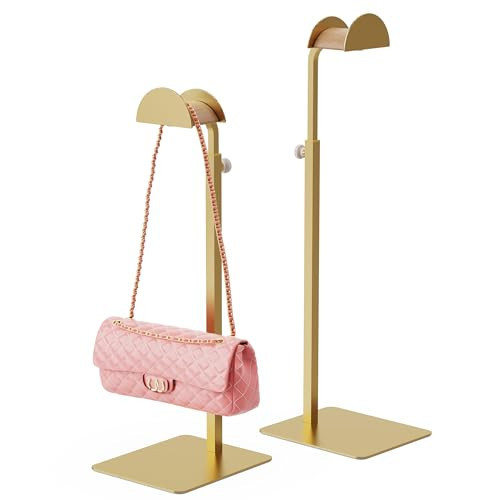 TIPSYTREE 2 Pack Purse Display Stand, Adjustable Height 14.27"–24" Handbag Stand Stainless Steel with Wood Hook for Closet, Vanity & Retail Display – Gold | Amazon (US)