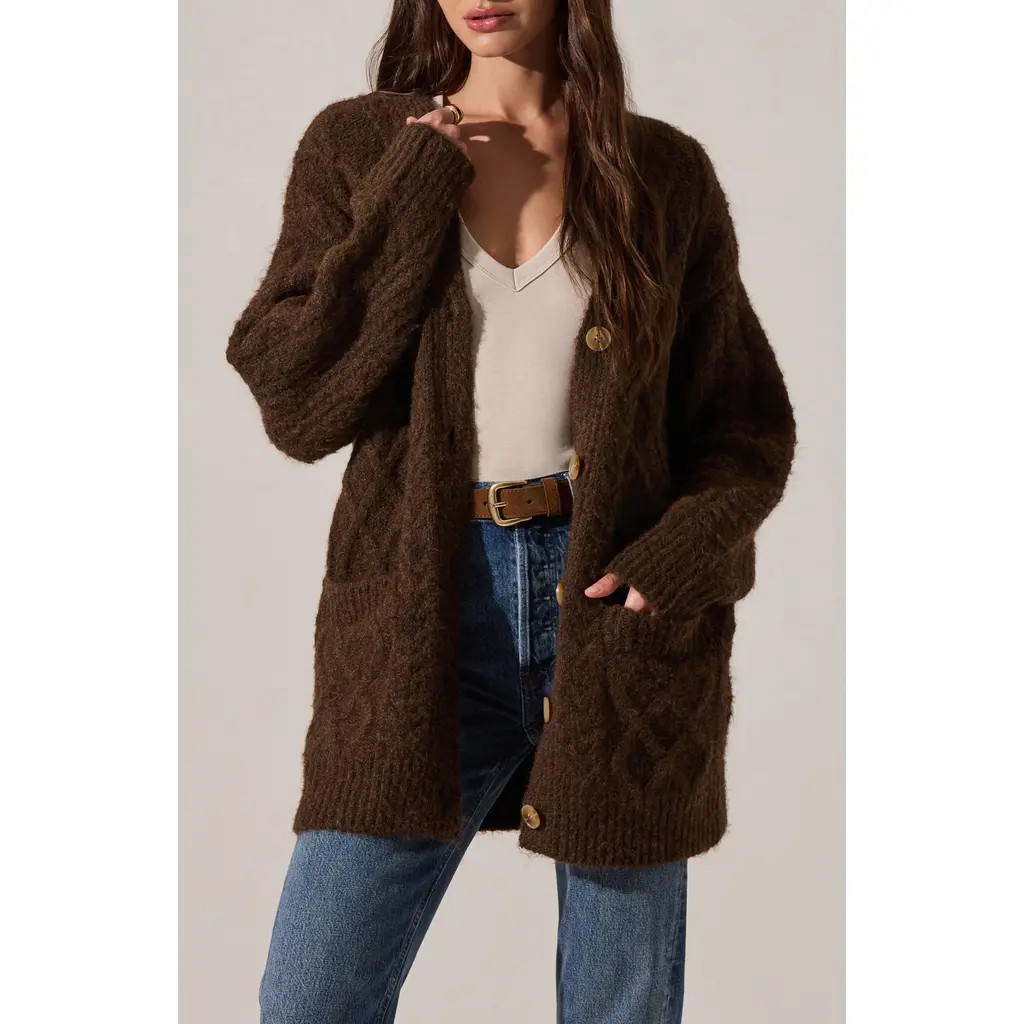 ASTR the Label Charli Cardigan in Brown at Nordstrom Rack, Size X-Small | Nordstrom Rack